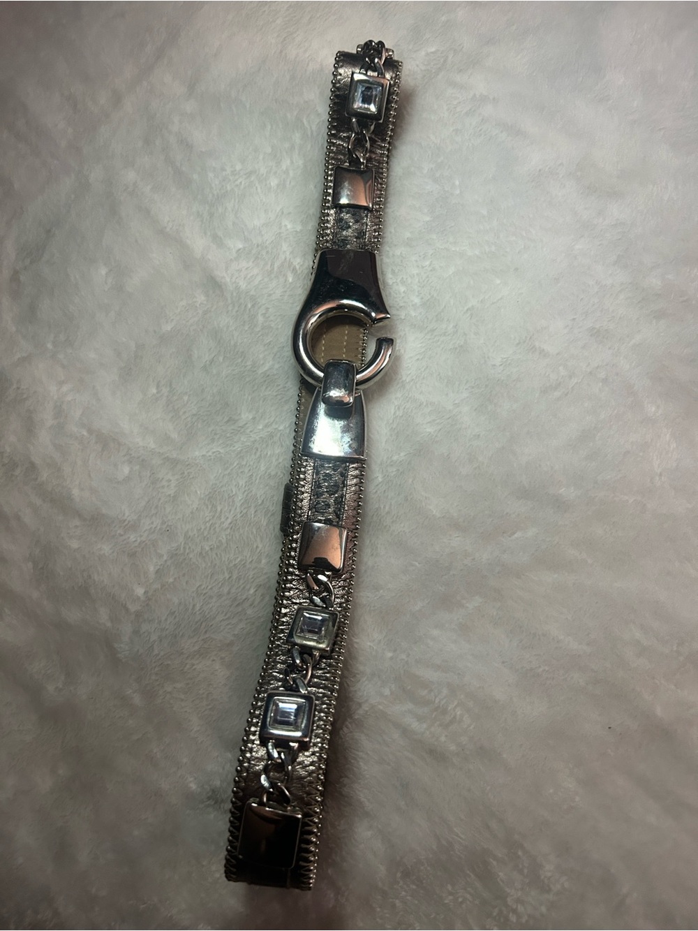 Silver-Tone Sparkle Bracelet with Square Crystal Accents